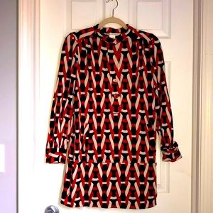 Diane Von Furstenberg Silk Button Front Chain Link Pattern Shirt Dress